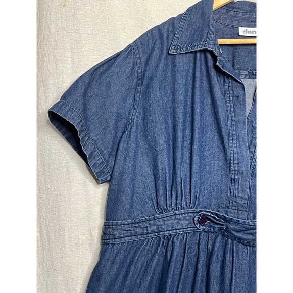 Denim 24/7 Women Plus Size 22W Blue Denim Casual Dress Waist Tie Cotton Comfy - Picture 4 of 16